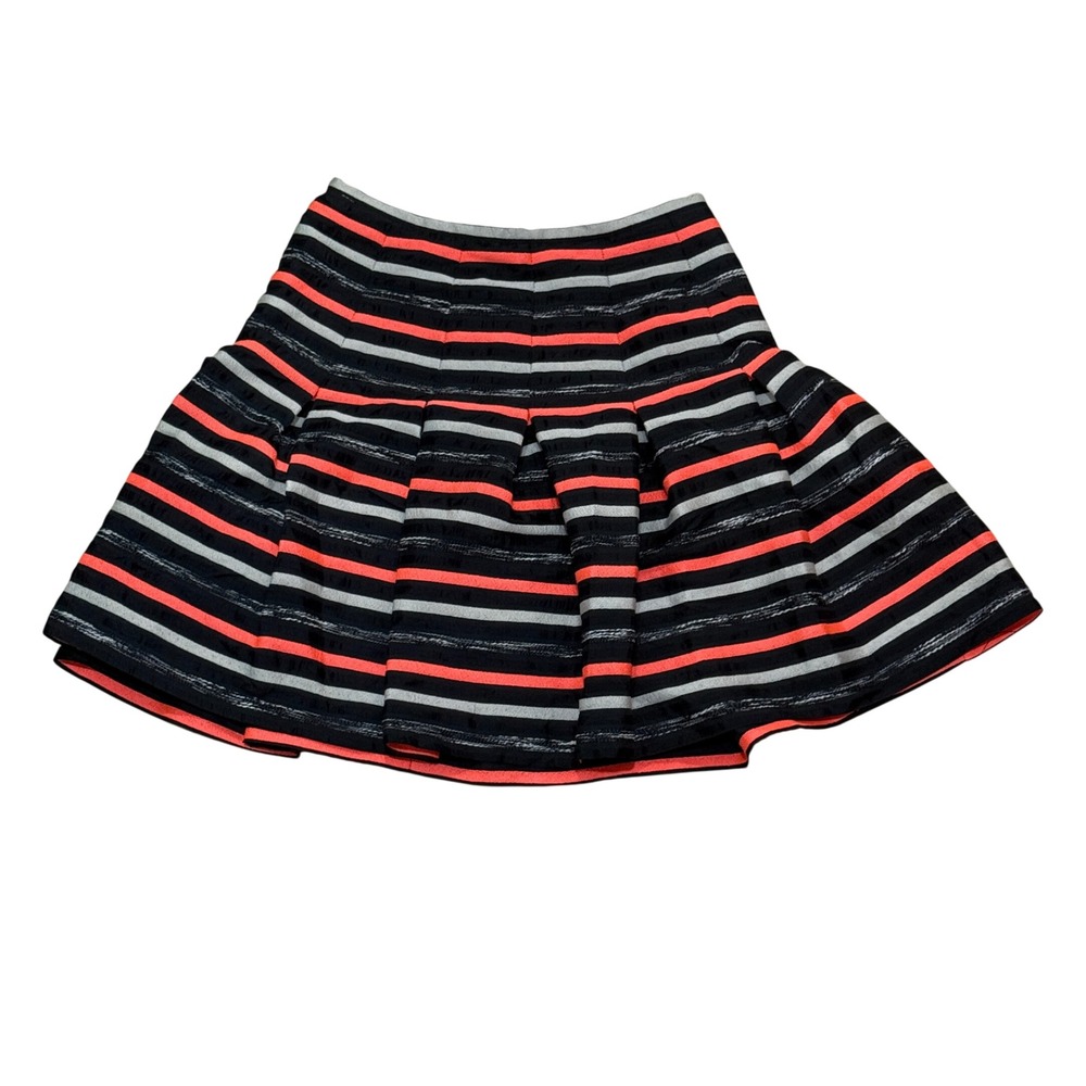 HD in Paris Anthropologie Striped Pleated Mini Skirt Black Coral Orange Size 4